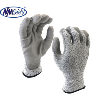 NMSAFETY 13 gauge nylon and HPPE liner coated pu cut resistant gloves